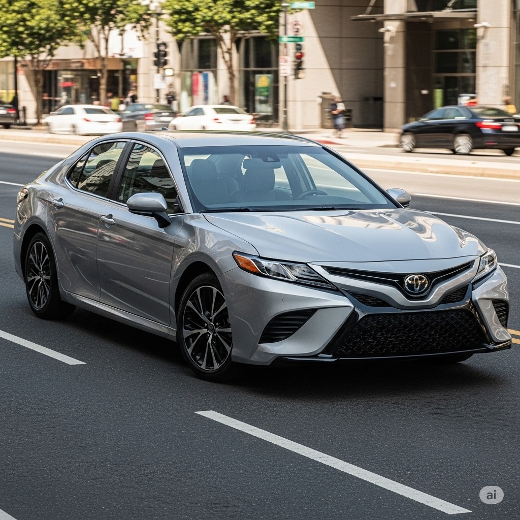 Front and side view of Toyota's updated entry-level sedan with redesigned grille and LED headlights.